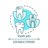 icône de concept de fosses dentaires. destruction de l'émail, carie. maladies dentaires générales. troubles buccaux. illustration de la carie dentaire et des caries idée fine ligne. dessin de contour isolé de vecteur. trait modifiable vecteur