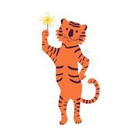 tigre avec des étincelles illustration vectorielle de dessin animé. caractère de vacances d'hiver. vecteur