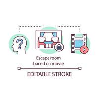 salle d'évasion basée sur l'icône du concept de film. illustration de fine ligne d'idée de quête de film. jeu logique. résoudre des énigmes, thème de la cinématographie de l'énigme. dessin de contour isolé de vecteur. trait modifiable vecteur