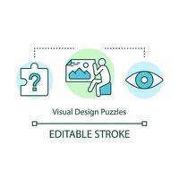 icône de concept de puzzles de conception visuelle. illustration de fine ligne d'idée de jeu interactif. énigmes d'illusion d'optique. différents types d'énigmes. dessin de contour isolé de vecteur. trait modifiable vecteur