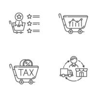 ensemble d'icônes linéaires commerciales. liste des meilleurs vendeurs, analyse de vente, identifiant de taxe de vente, livraison directe. organisation commerciale. symboles de contour de ligne mince. illustrations de contour de vecteur isolé. trait modifiable