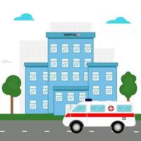 bâtiment de l'hôpital avec une ambulance. illustration vectorielle à plat. vecteur