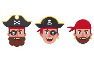 un ensemble de visages de différents pirates. personnages du bateau pirate. illustration vectorielle plane. vecteur