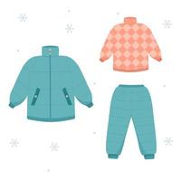 bel ensemble de vêtements d'hiver, superbe design pour tous les usages. illustration vectorielle plane vecteur