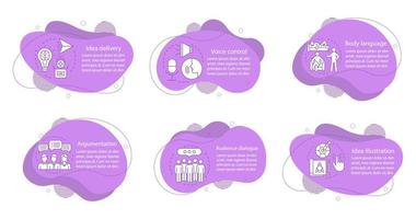 illustrations de concept de compétences de prise de parole en public. modèle d'infographie des capacités d'orateur. éléments fluides avec du texte et des icônes linéaires. six étapes de bulles ondulées. présentation, bannière rapport cliparts vectoriels vecteur