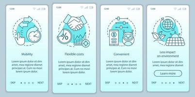 avantages de la technologie d'intégration de l'écran de la page de l'application mobile avec des concepts linéaires. avantages de la stratégie commerciale étapes pas à pas instructions graphiques. modèle vectoriel ux, ui, gui avec illustrations