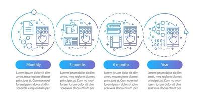 modèle d'infographie vectorielle d'abonnement aux services numériques. plans tarifaires. visualisation des données avec quatre étapes et options. chronologie du processus. disposition du flux de travail avec des icônes vecteur