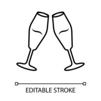 icône linéaire de deux verres de champagne tintants. verres de boisson alcoolisée. service de vin. fête. verrerie. illustration de la ligne mince. symbole de contour. dessin de contour isolé de vecteur. trait modifiable vecteur