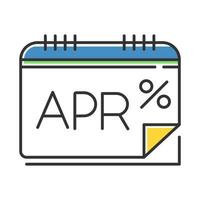 icône de couleur de taux de pourcentage annuel. calculs avr. rapport financier. industrie de l'économie. payer pour un crédit, un prêt. calendrier pour suivre les revenus et les dépenses. illustration vectorielle isolée vecteur