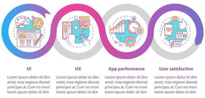 modèle d'infographie vectorielle de développement d'applications. éléments de conception de présentation d'entreprise. visualisation des données avec quatre étapes et options. chronologie des processus. disposition du flux de travail avec des icônes linéaires vecteur