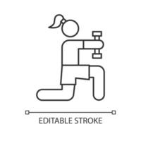 icône linéaire d'exercice physique. activité sportive. entraînement en salle de sport. entraînement avec des haltères. fitness et aérobic. illustration de la ligne mince. symbole de contour. dessin de contour isolé de vecteur. trait modifiable vecteur