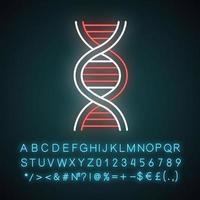 icône de néon d'hélice d'adn. acide désoxyribonucléique, nucléique. biologie moléculaire. code génétique. génome. la génétique. Médicament. signe lumineux avec alphabet, chiffres et symboles. illustration vectorielle isolée vecteur