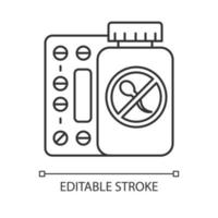 icône linéaire de contrôle des naissances. prévention des grossesses non désirées. contraceptif oral. aide au syndrome prémenstruel. illustration de la ligne mince. symbole de contour. dessin de contour isolé de vecteur. trait modifiable vecteur