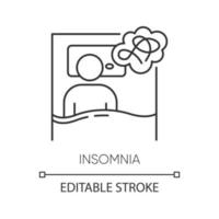 icône linéaire d'insomnie. privation de sommeil. personne éveillée. insomnie. épuisement, fatigue. désordre mental. illustration de la ligne mince. symbole de contour. dessin de contour isolé de vecteur. trait modifiable vecteur