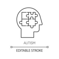 icône linéaire de l'autisme. esprit perplexe. neurologie, psychiatrie. pensée différente. asperger. trouble du développement. illustration de la ligne mince. symbole de contour. dessin de contour isolé de vecteur. trait modifiable vecteur