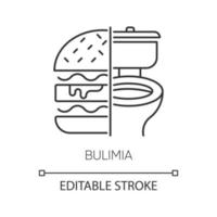 icône linéaire de boulimie. trouble de l'alimentation. faim malsaine. frénésie alimentaire du stress. désordre mental. illustration de la ligne mince. symbole de contour. dessin de contour isolé de vecteur. trait modifiable vecteur