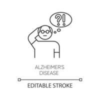 icône linéaire de la maladie d'alzheimer. démence. perte de mémoire. difficulté à penser. Personne âgée. désordre mental. illustration de la ligne mince. symbole de contour. dessin de contour isolé de vecteur. trait modifiable vecteur