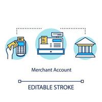icône de concept de compte marchand. illustration de ligne mince idée de transaction de paiement. opération bancaire. Carte de crédit / débit. transfert financier. dessin de contour isolé de vecteur. trait modifiable vecteur
