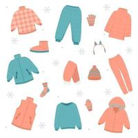 bel ensemble de vêtements d'hiver, superbe design pour tous les usages. illustration vectorielle plane