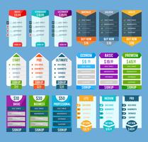 Ensemble de modèles de table de tarification vecteur