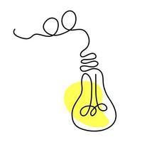 ampoule électrique suspendue dans un style d'art en ligne avec une lumière jaune. vecteur