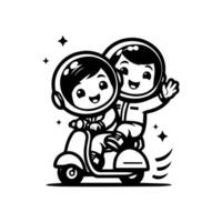 mignonne astronaute équitation scooter dessin animé icône illustration. vecteur