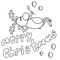 Cerf mignon et bulles de savon, carte de Noël, illustration vectorielle de contour, vecteur