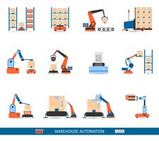 Warehouse Robots Icons Set vecteur