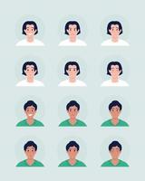 Ensemble d'avatars de caractères vectoriels de couleur semi-plate de diverses expressions faciales de garçons vecteur