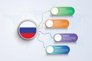 Drapeau de la Russie avec un design infographique isolé sur la carte du monde à points vecteur