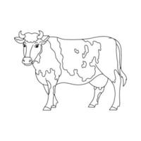 vache d'animal de ferme. page de livre de coloriage pour les enfants. style de bande dessinée. illustration vectorielle isolée sur fond blanc. vecteur