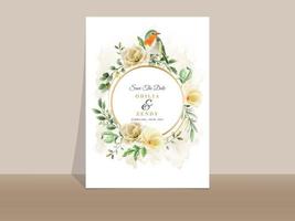 élégante carte d'invitation de mariage floral jaune et orange vecteur