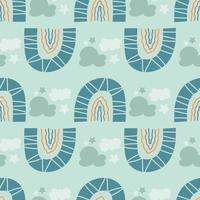 modèle sans couture avec des arcs-en-ciel, des nuages et des étoiles. joli motif sans fin pour les textiles pour enfants dans un style organique dessiné à la main. illustration vectorielle dans un style plat. vecteur