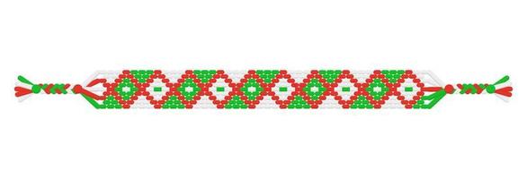 vecteur noël bracelet d'amitié hippie fait à la main de fils verts, rouges et blancs.