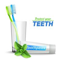 Brosses à dents en verre et dentifrice vecteur