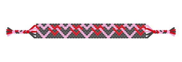 vecteur boho love bracelet d'amitié hippie fait à la main de fils rouges, noirs et roses.