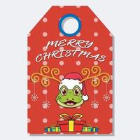 joyeux noël bonne année étiquette d'étiquette dessinée à la main avec un joli design de personnage de tête de grenouille. vecteur