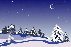 paysage d'hiver la nuit avec des arbres de noël vecteur