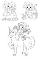 ensemble de mignons petits tigres de Noël. page de livre de coloriage pour les enfants. personnage de style dessin animé. illustration vectorielle isolée sur fond blanc. vecteur