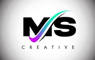 logo de lettre ms avec une ligne courbe swoosh créative et une police audacieuse et des couleurs vives vecteur