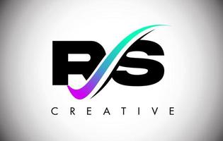 logo de lettre rs avec une ligne courbe swoosh créative et une police audacieuse et des couleurs vives vecteur