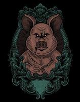 illustration cochon psychopathe vintage avec style de gravure vecteur