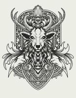 tête de cerf illustration vectorielle avec ornement de gravure vintage vecteur