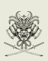 illustration vectorielle style monochrome tête de samouraï vecteur