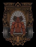 illustration démon bodybuilder gym fitness vecteur