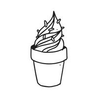 une illustration dessinée à la main d'un dessert sucré, une crème glacée. aliments et boissons illustrés dans un contour de dessin non coloré pour la conception d'éléments décoratifs. vecteur