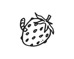 une illustration vectorielle de fraises qui ont été mangées par des chenilles. la chenille apparaît hors de l'intérieur. vecteur