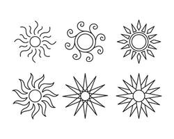 ensemble d'illustrations de soleil minimalistes dans un style de contour. un dessin simple de l'ancien symbole du soleil pour un design créatif. vecteur