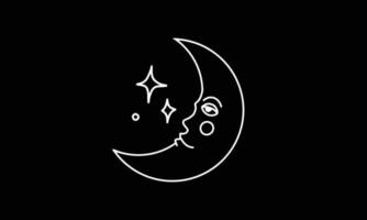 simple croissant de lune avec des étoiles dans les graphiques vectoriels. élément créatif pour la conception, le tatouage, l'autocollant, etc. illustration vectorielle linéaire sur fond noir. vecteur