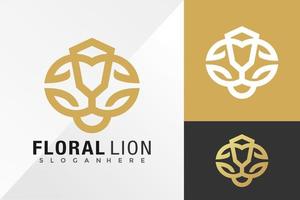 modèle d'illustration vectorielle de conception de logo d'ornement de lion floral vecteur